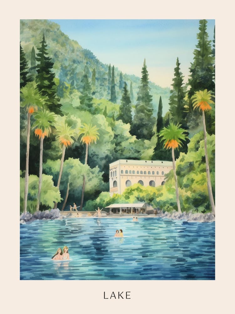 Swimming In Lake Como Italy Watercolour Poster