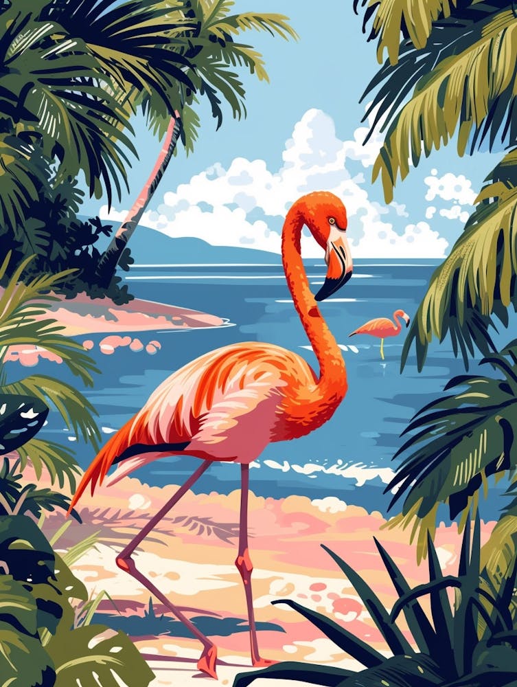 Rosaflamingo Südeuropa Spanien Tropische Illustration 5