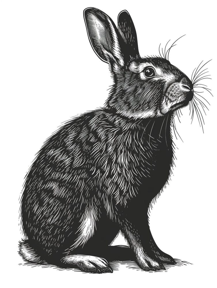 Californian Black Blockprint Rabbit Illustration 1