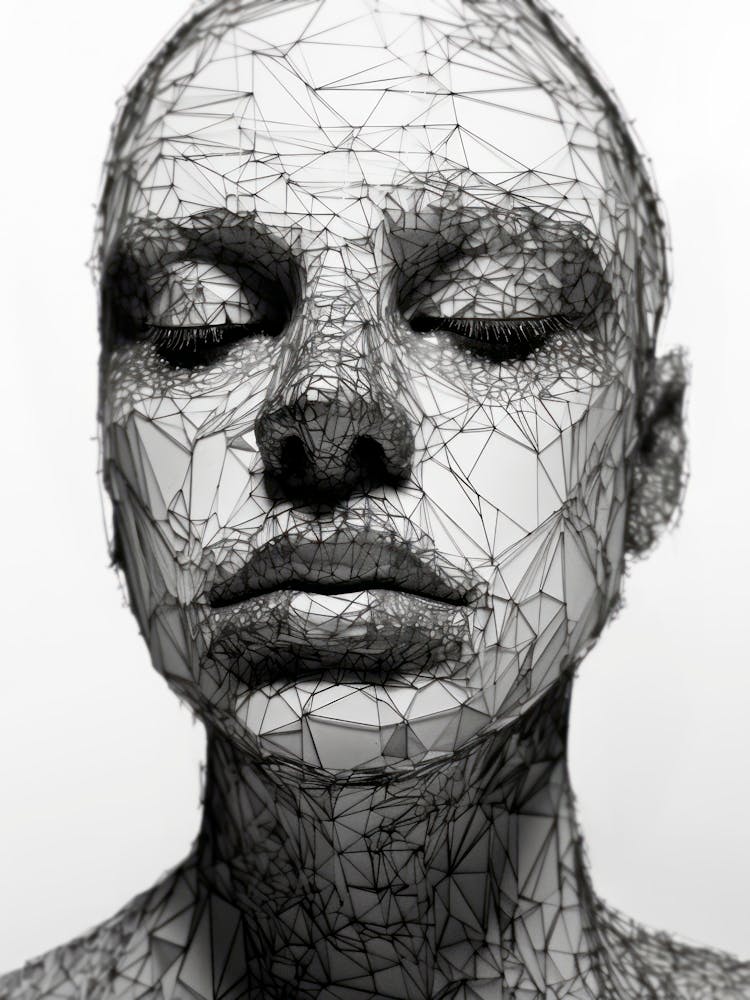 Wireframe Woman Portrait. Black and White Abstract