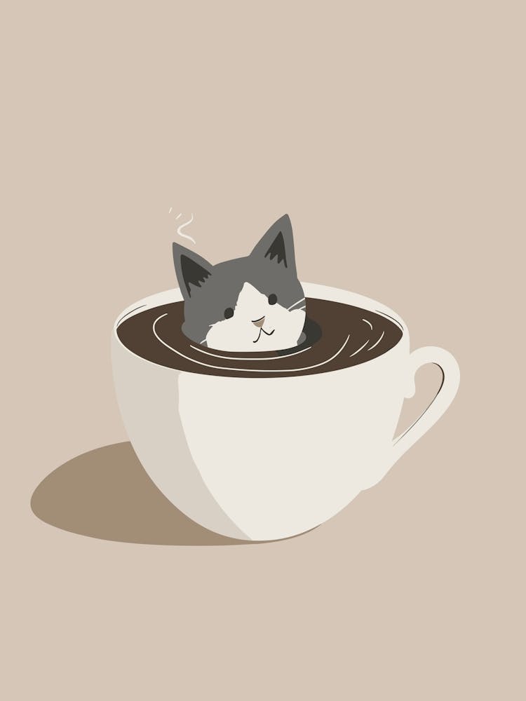 Coffee Cat Quirky Illustration Kitchen