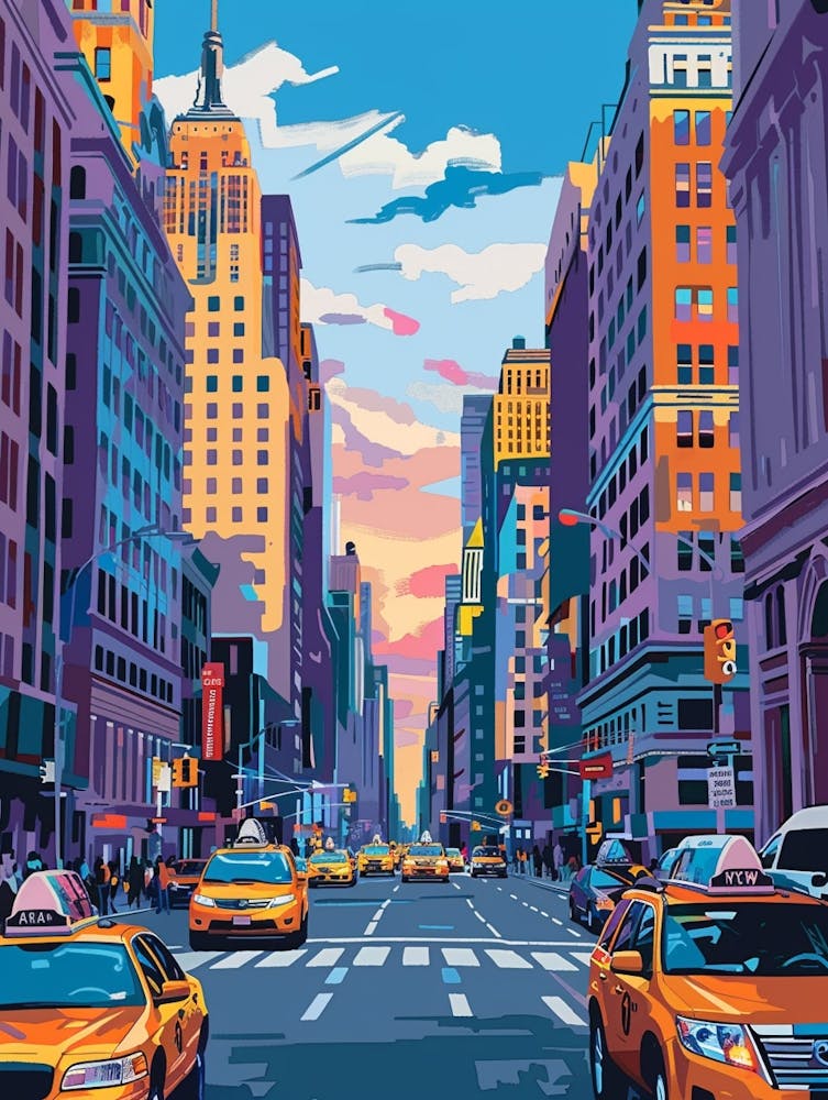 Fifth Avenue New York Colourful Silkscreen Illustration 2