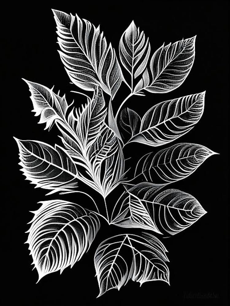 Tulsi Leaf Linocut 1