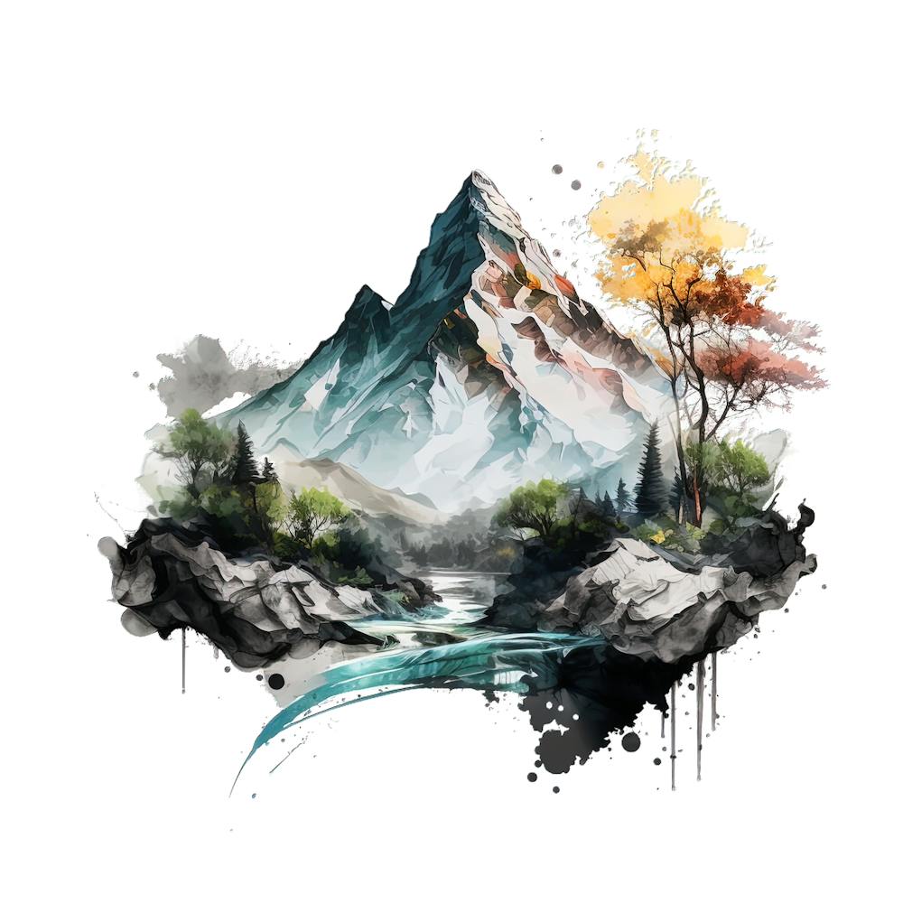 Watercolor Mountain Landscape