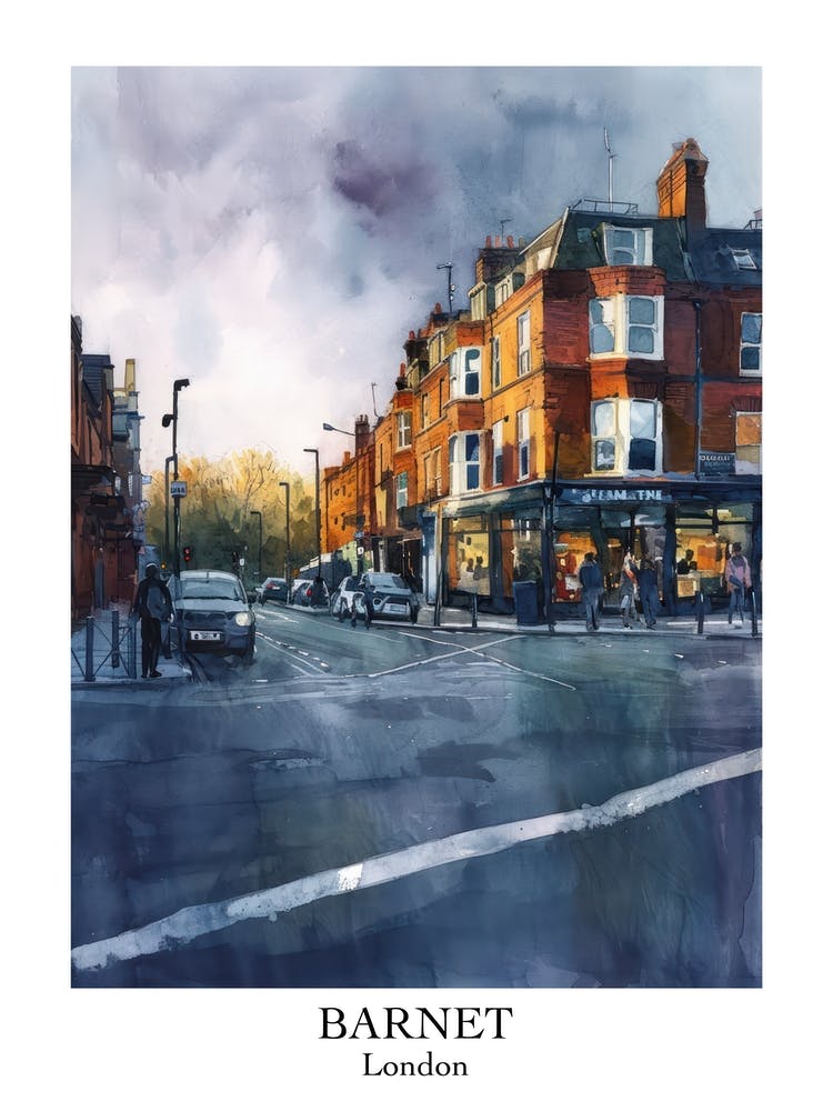 Barnet London Borough   Street Watercolour 3 Poster