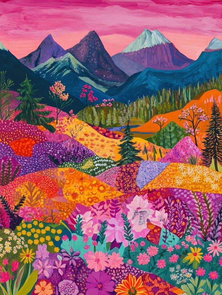 Colorful Landscape With Mountain and Flowers 14