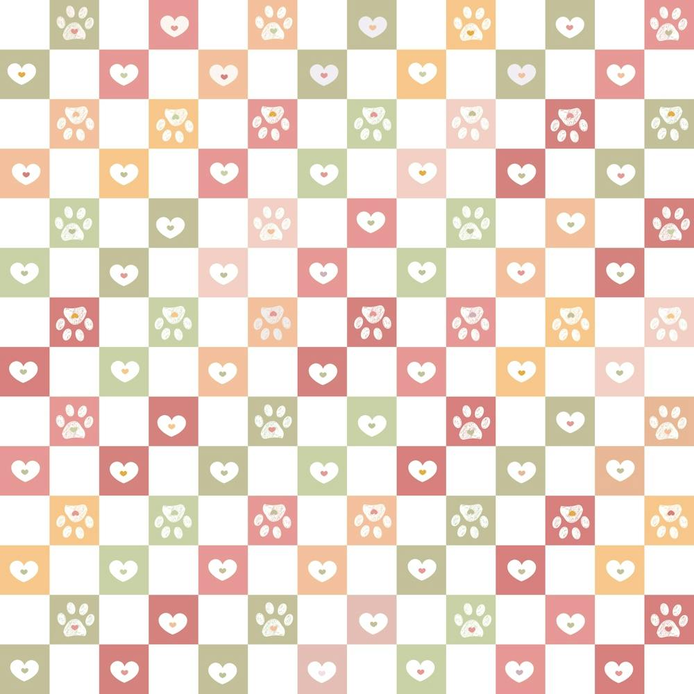 Plaid Pattern Cute Doodle Paw Prints 2