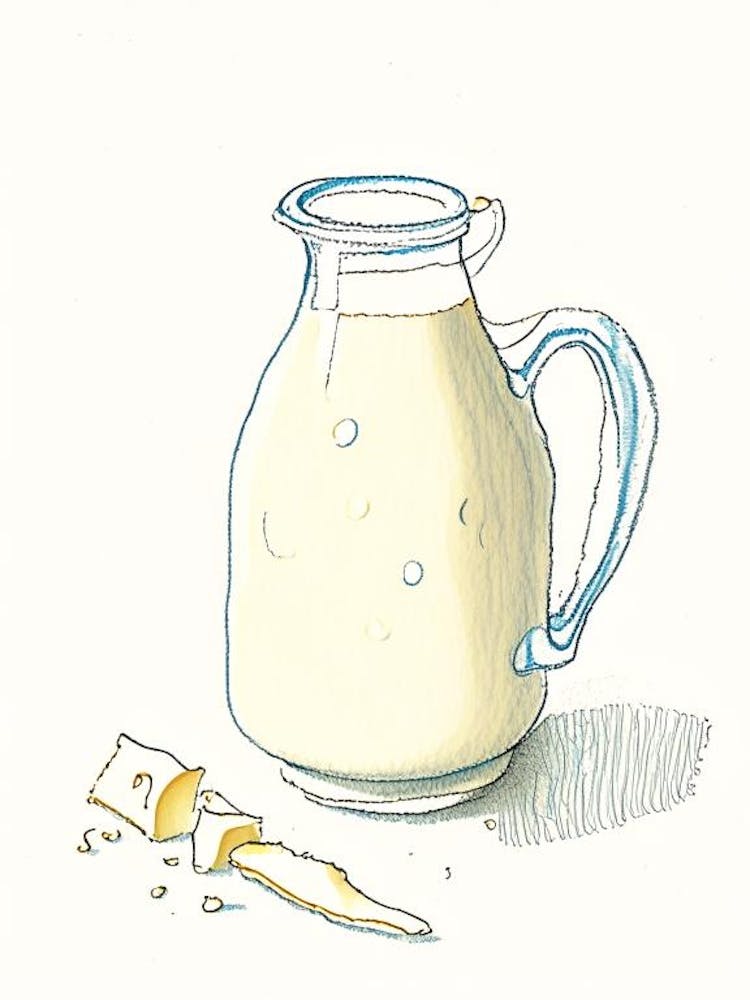 Low Fat Buttermilk Dairy Food Pencil Illustration