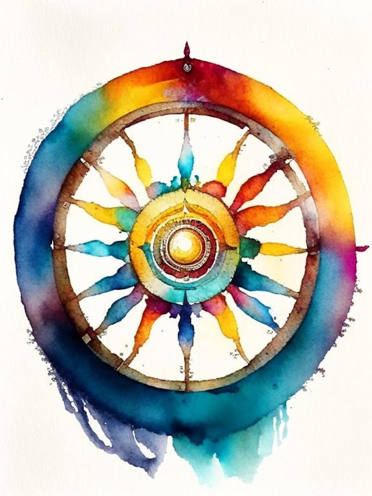 Dharma Wheel, Symbol, Third Eye Watercolour 2