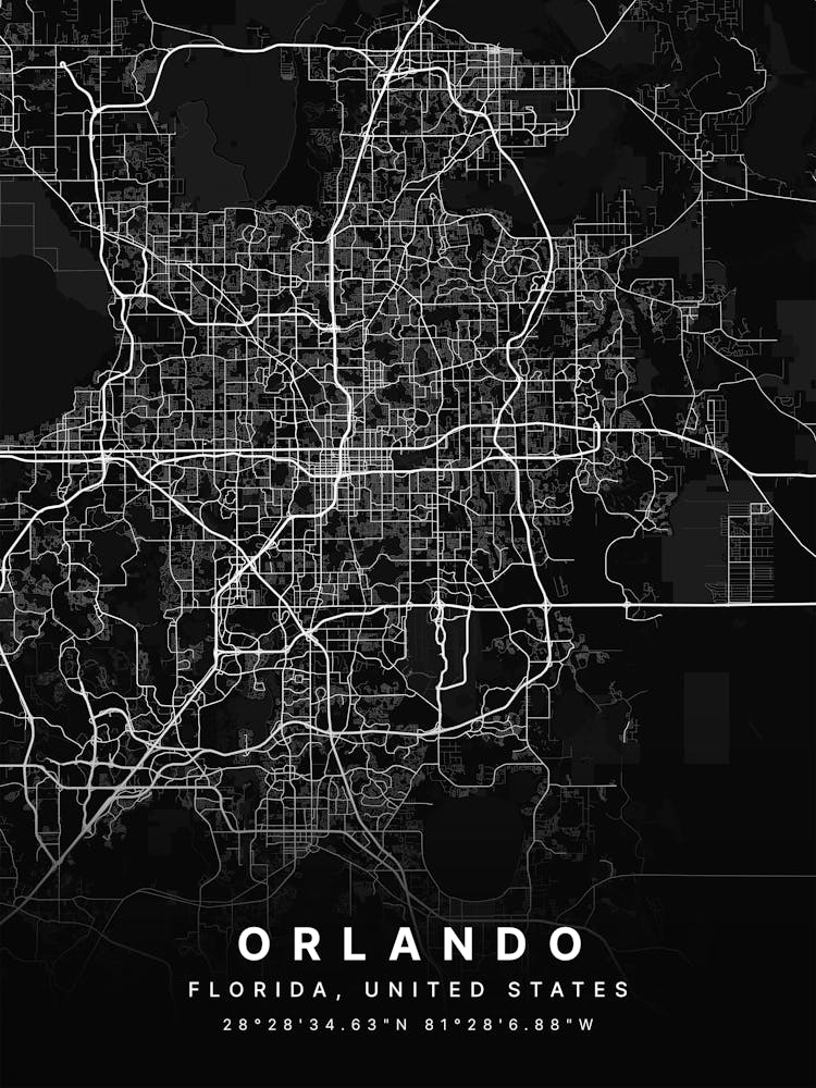 Orlando Florida Usa Black Map