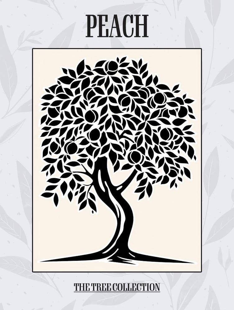 Peach Tree Simple Geometric Nature Stencil 1 Poster