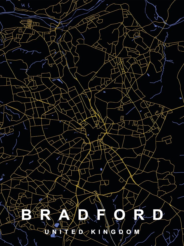 Plan de la ville de Bradford Noir et Or