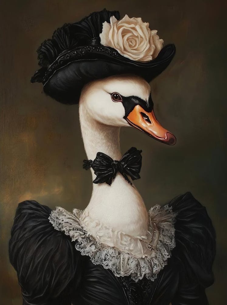 Victorian Animal Portrait, Dressed Animal Print, Royal Lady Swan Painting, Altered Art, Renaissance Animal Printable Art, Animal Lover Gift