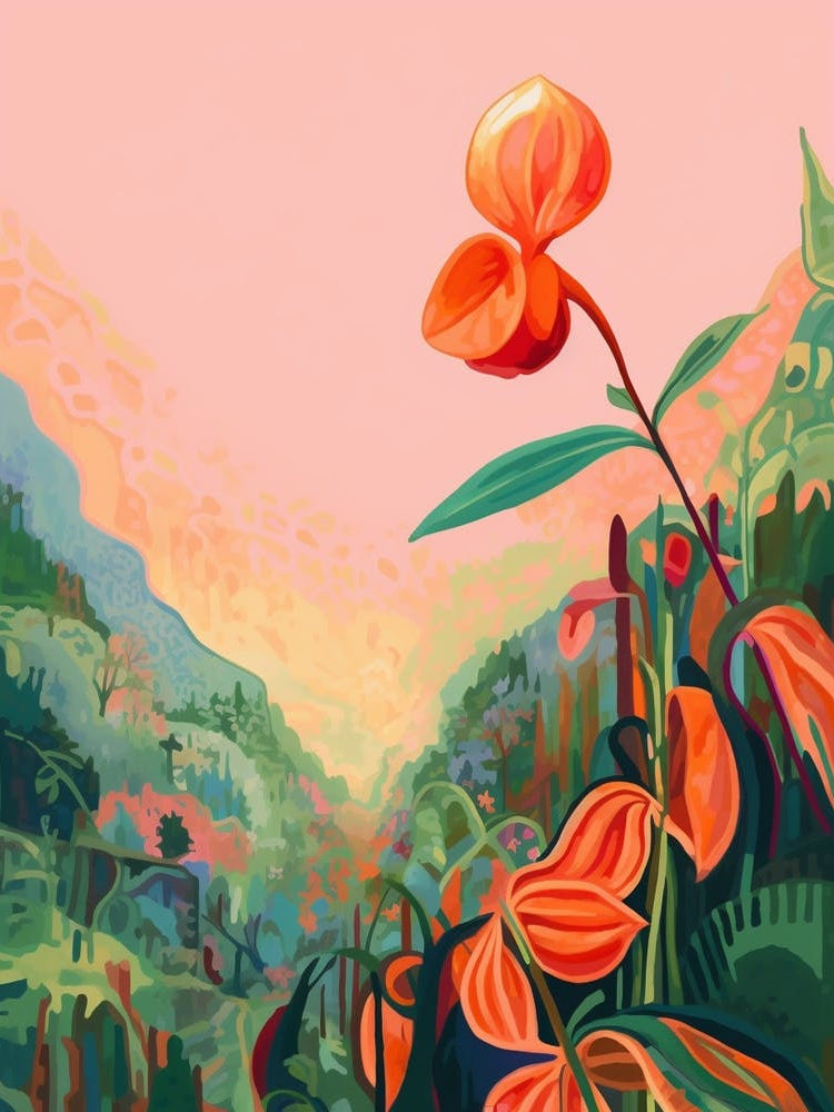 Boho Wildflower Painting Showy Ladys Slipper 1