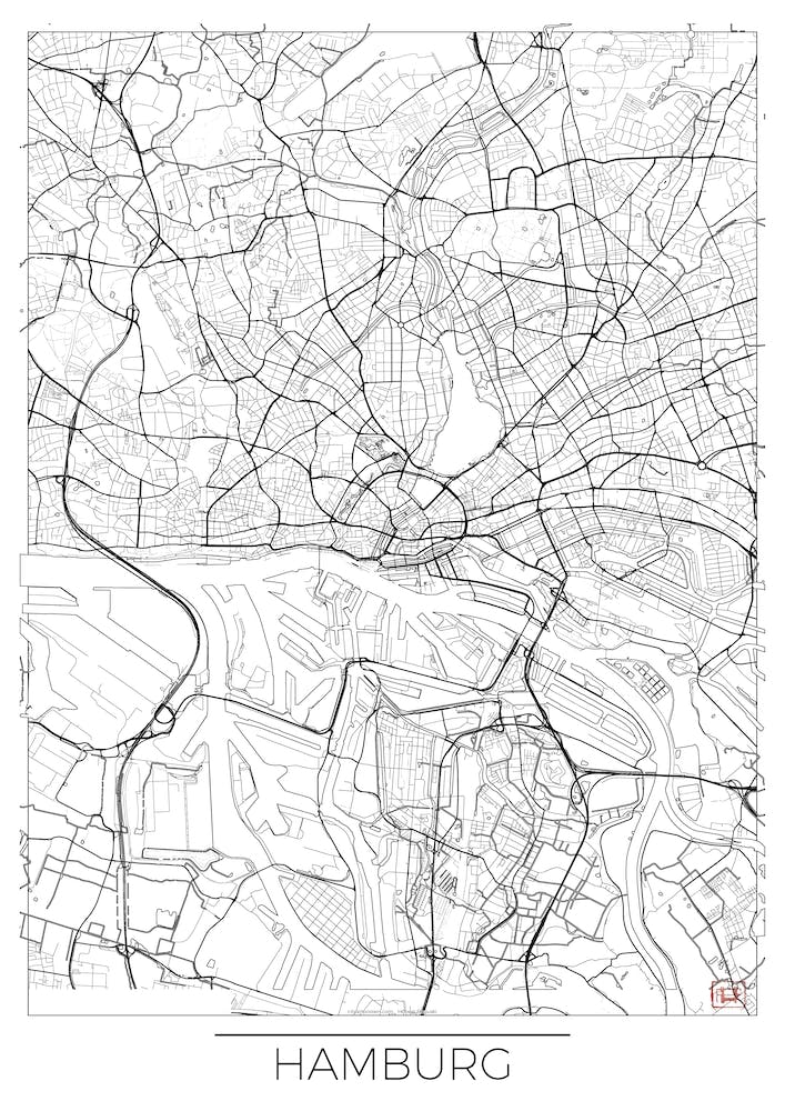 Hamburg Map Minimal Line