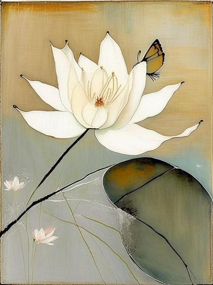 Lotus And Butterfly Symbol Abstract Painting