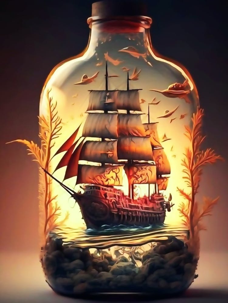Boat art in glass bottles