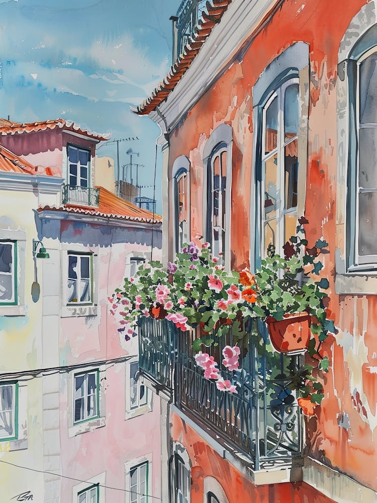 Balcony View Painting In Lisbon 2