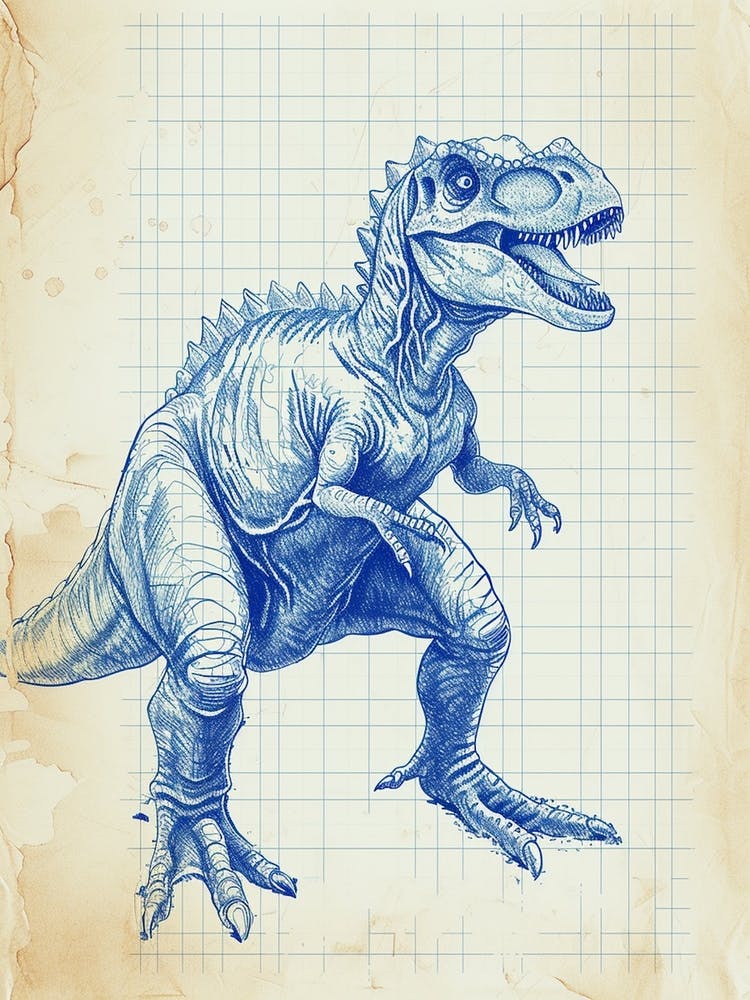 Baryonyx Dinosaur Blue Print Sketch 3