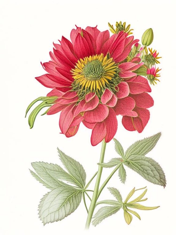 Zinnia Floral Quentin Blake Inspired Illustration Flower