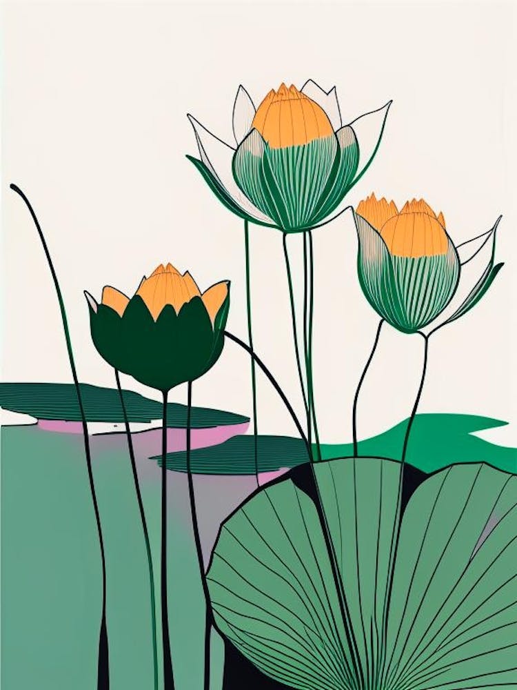 Lotus Flowers In Park Minimal Line Drawing 4