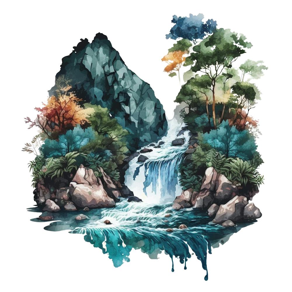 Waterfall Watercolor Painting 4