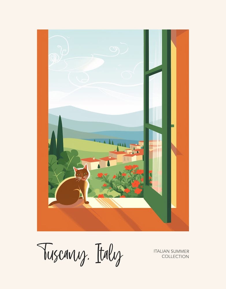 Tuscany Cat On A Window 3 Italian Summer Collection
