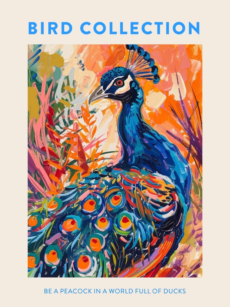 Colourful Brushstroke Peacock 11 Poster