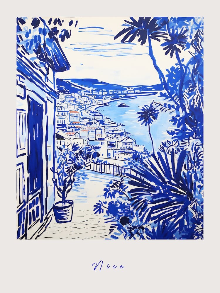Nice France 2 Mediterranean Blue Drawing Poster