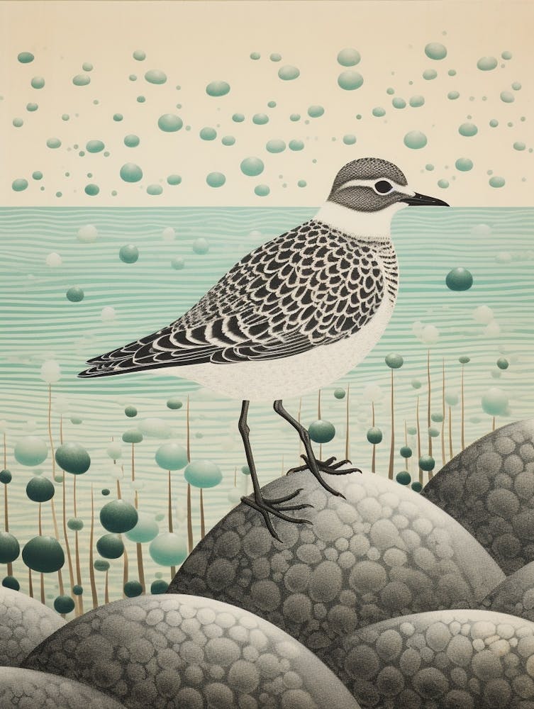 Ohara Koson Inspired Bird Painting Grey Plover 2