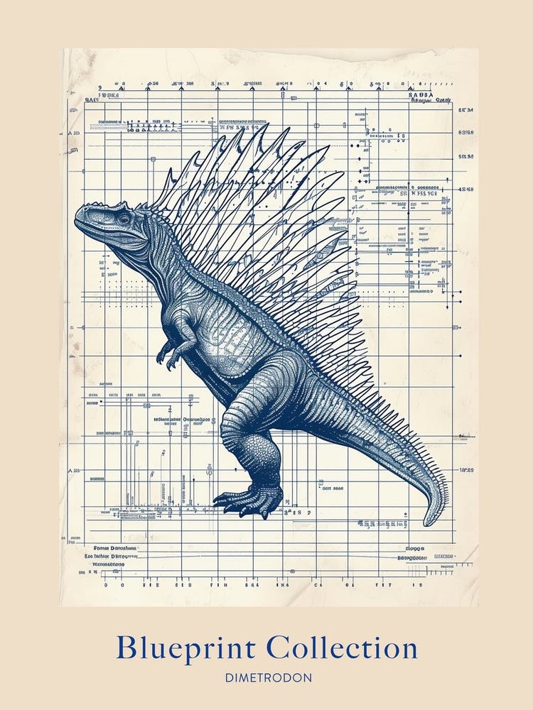 Dimetrodon Dinosaur Blue Print Style Poster