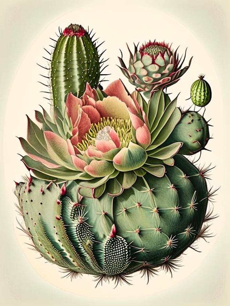 Cactus Flower 3 Floral Botanical Vintage Poster Flower