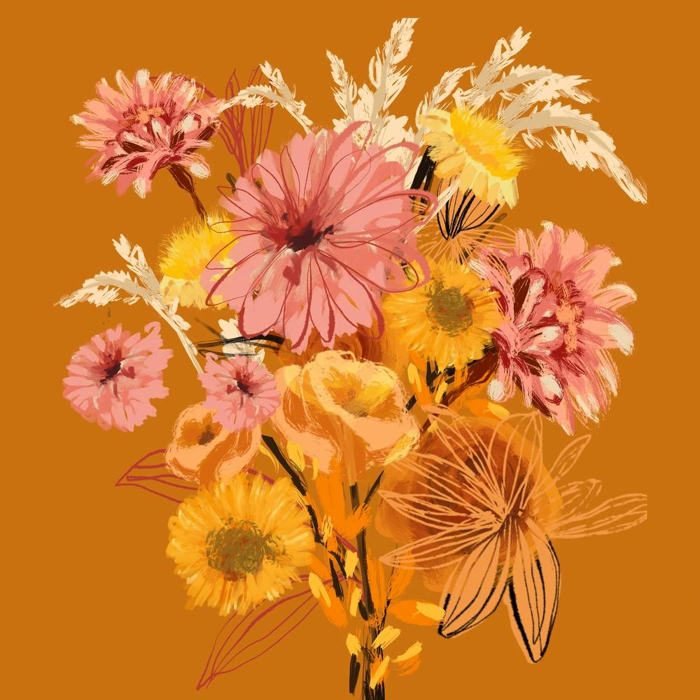 Warm Abstract Flowers Square