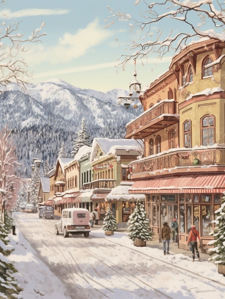 Vintage Winter Illustration Leavenworth Washington 2