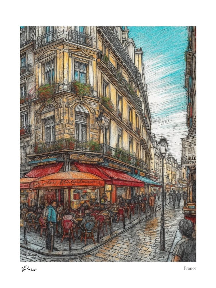 Paris France Drawing Pencil Style 2 Travel Poster
