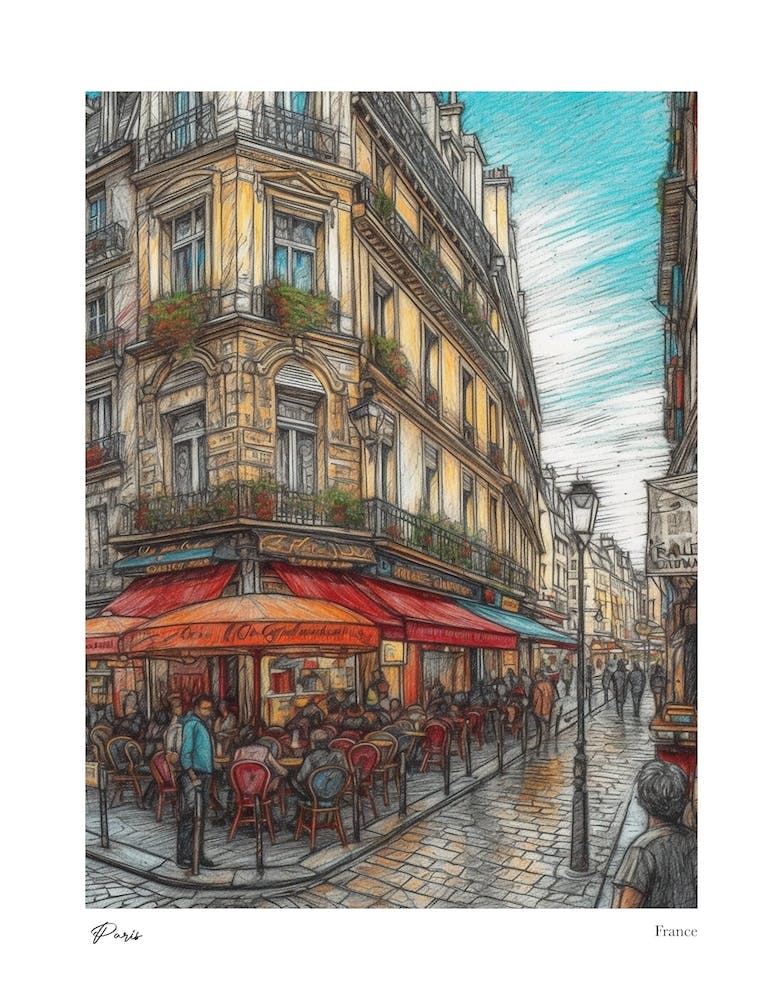 Paris France Drawing Pencil Style 2 Travel Poster