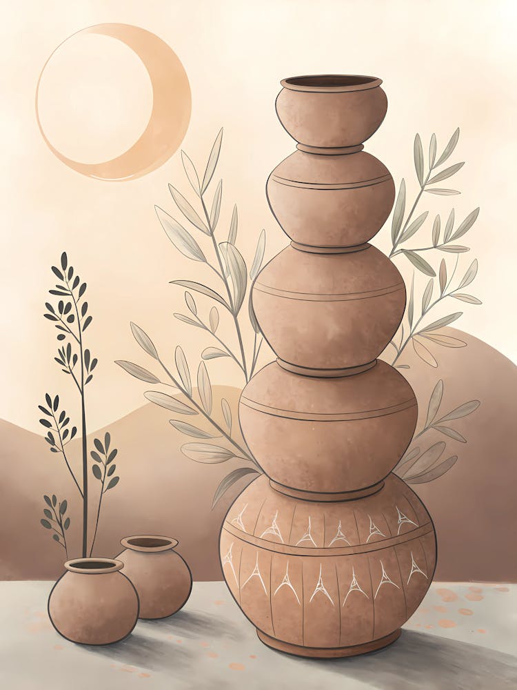 Stacked Clay Vases Earthy Minimalist Decor