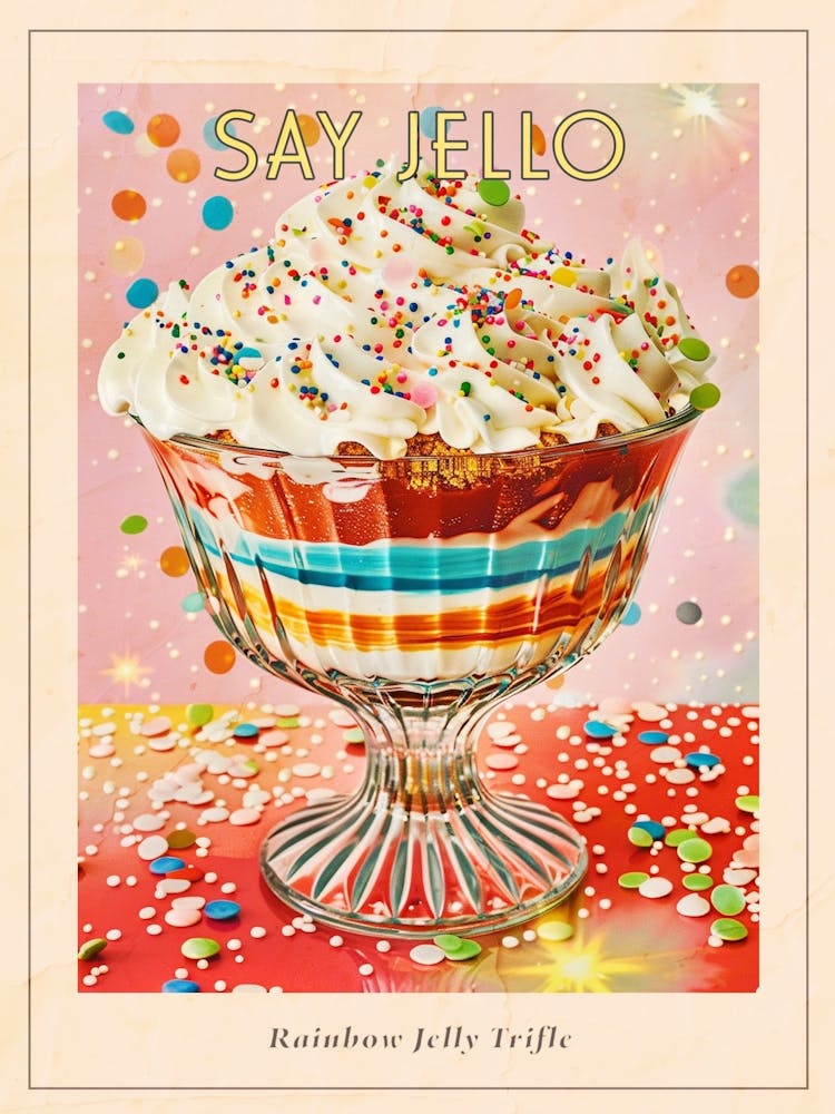 Rainbow Layered Jelly Trifle Retro Collage 2 Poster
