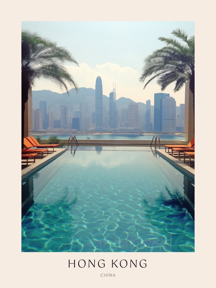 Hong Kong China 2 Midcentury Modern Pool Poster