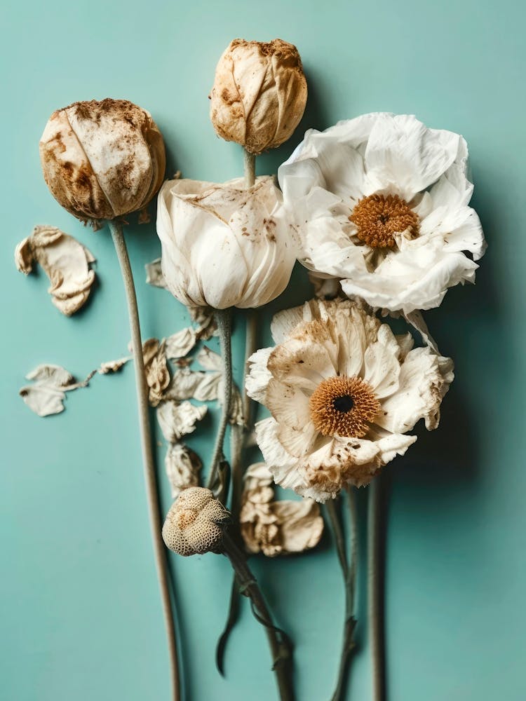 Dry Flowers On Turquoise Background