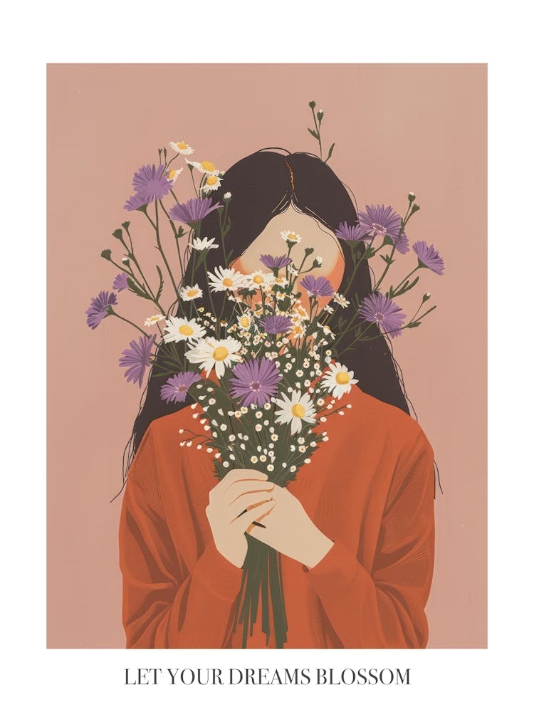 Let Your Dreams Blossom Poster Spring Girl With Purple Flowers 7