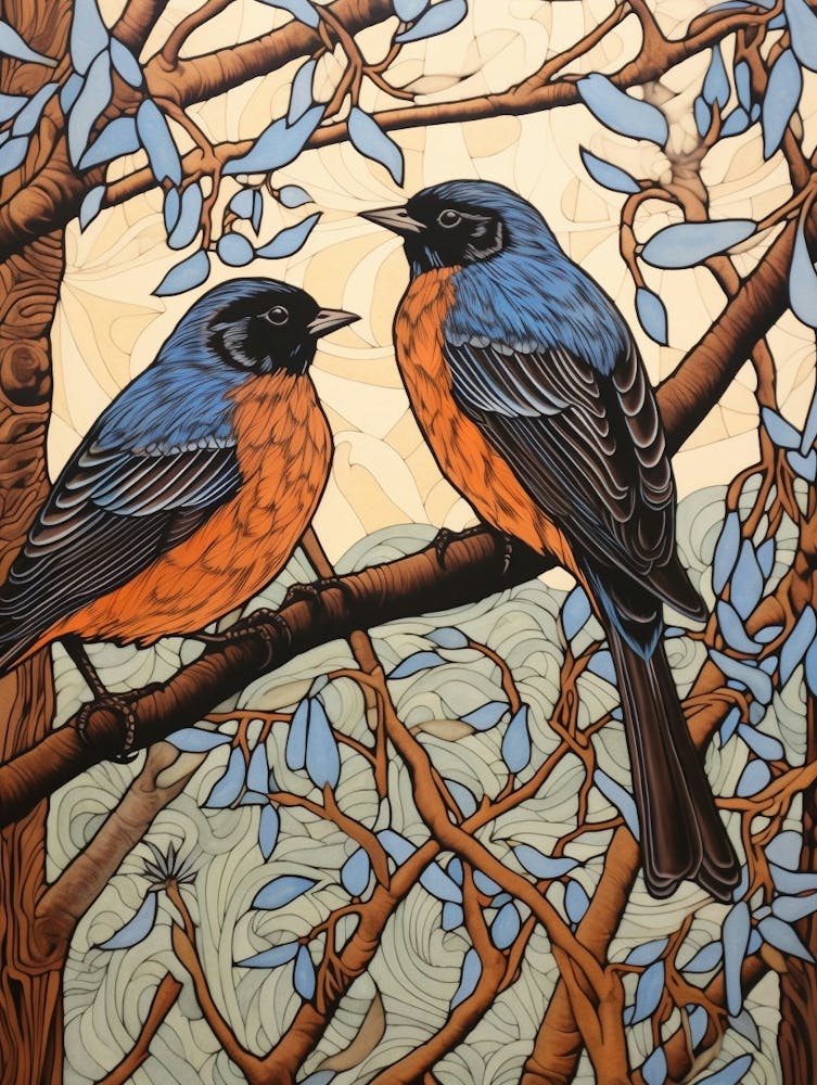 Art Nouveau Birds Poster Bluebird 1