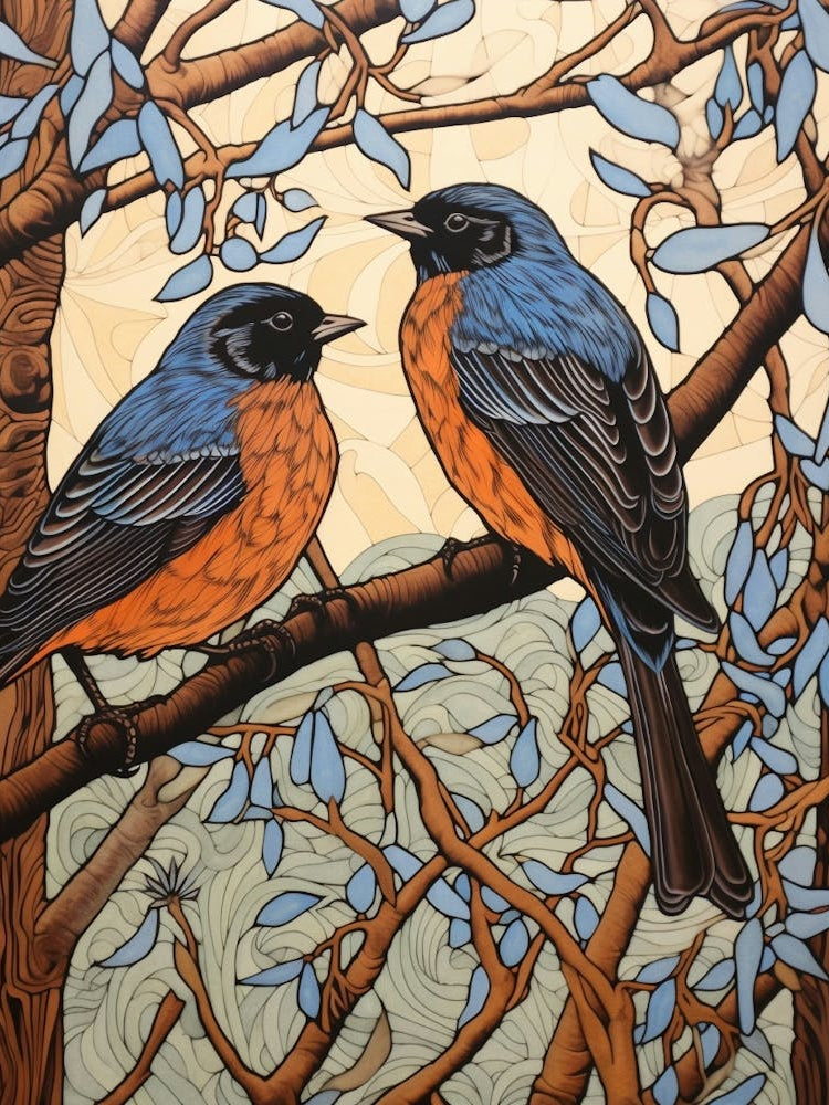 Art Nouveau Birds Poster Bluebird 1