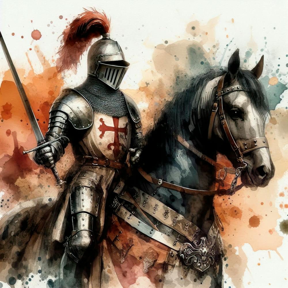 Watercolor Drawing Of A Medieval Knight 2