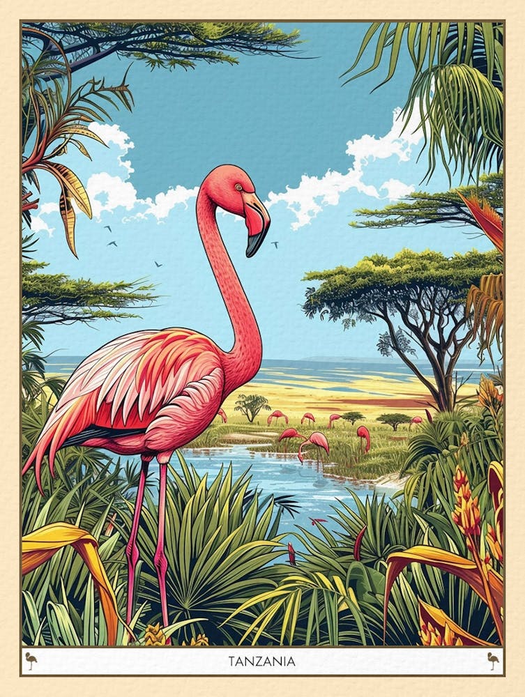 Greater Flamingo Tanzania Tropical Illustration 6 Poster