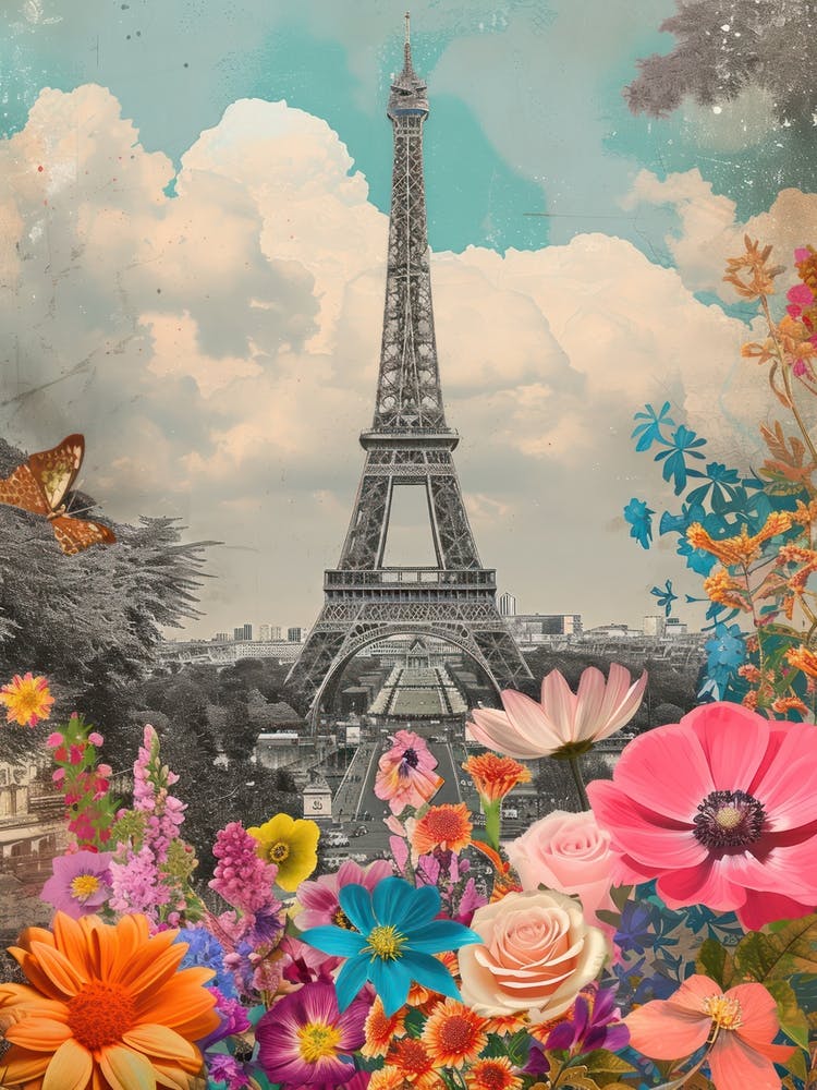 Paris   Floral Retro Collage Style 1