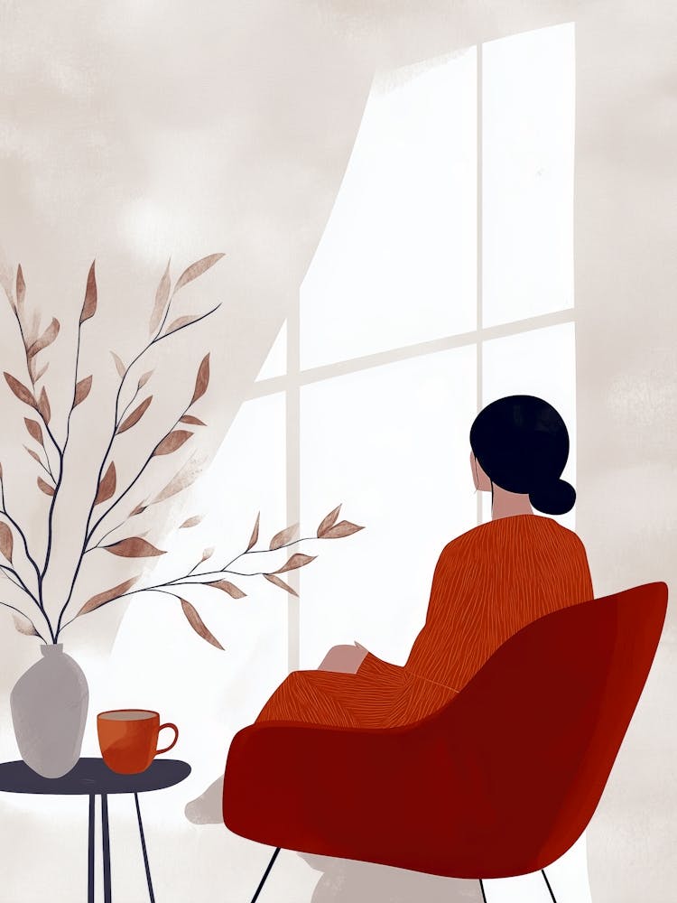 Woman Sitting In Front Of Window