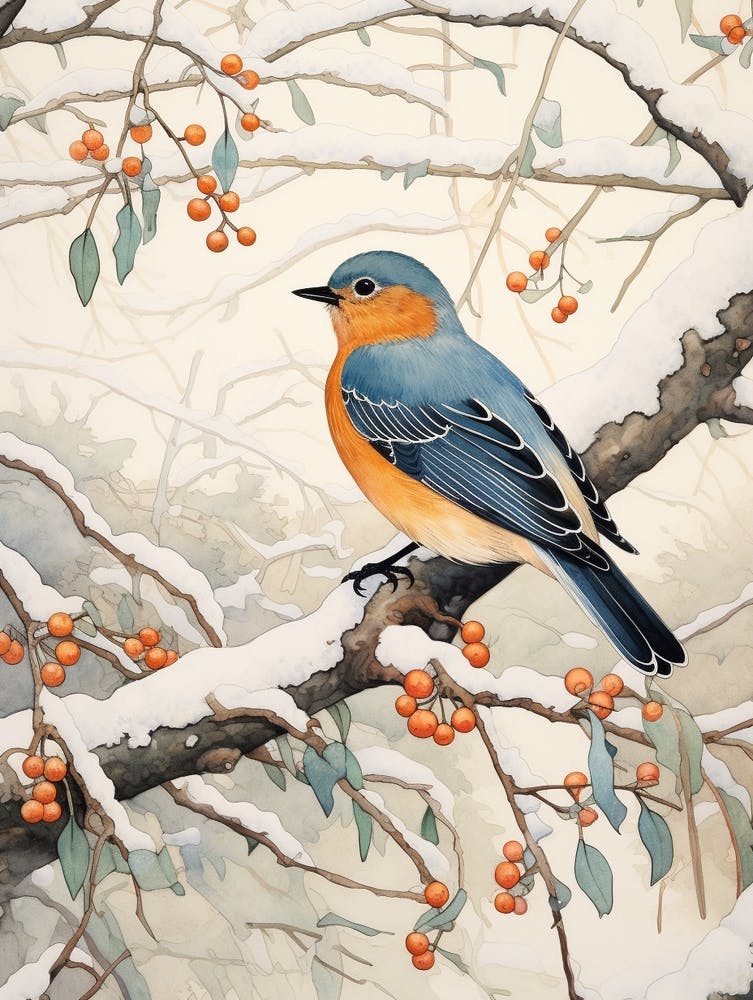 Winter Bird Painting Eastern Bluebird 1