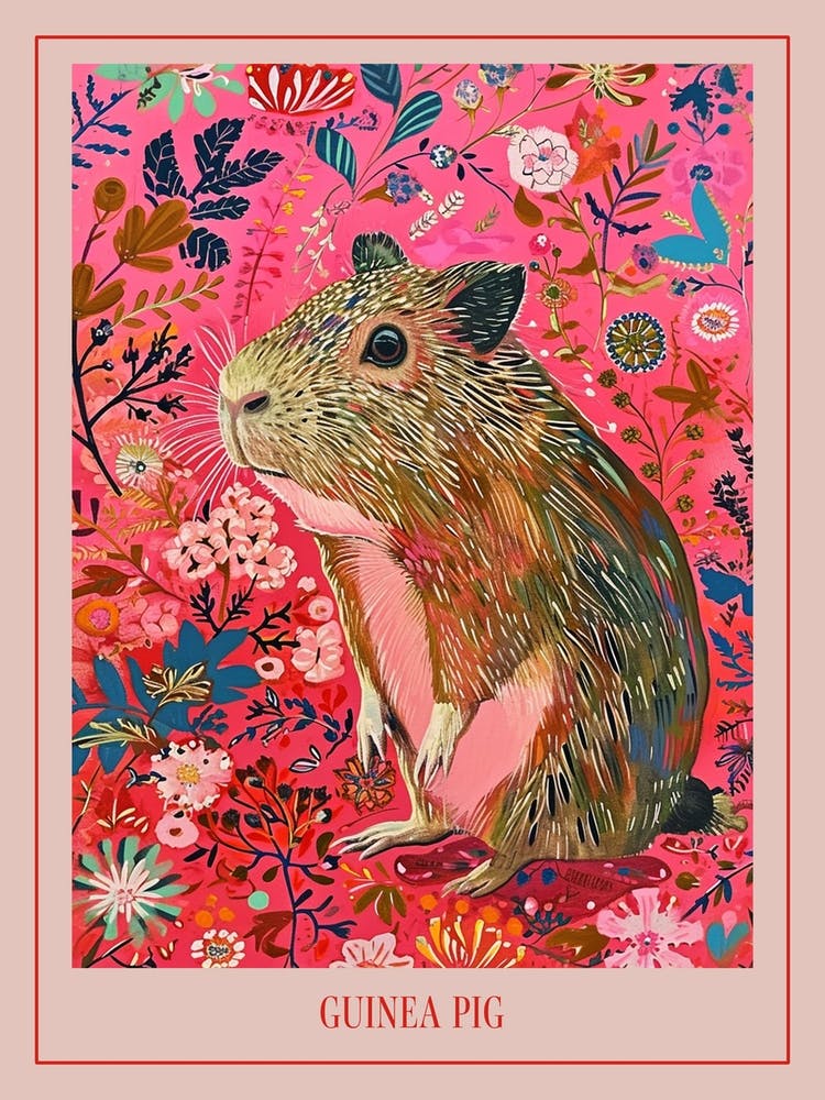 Floral Animal Painting Guinea Pig 4 Poster
