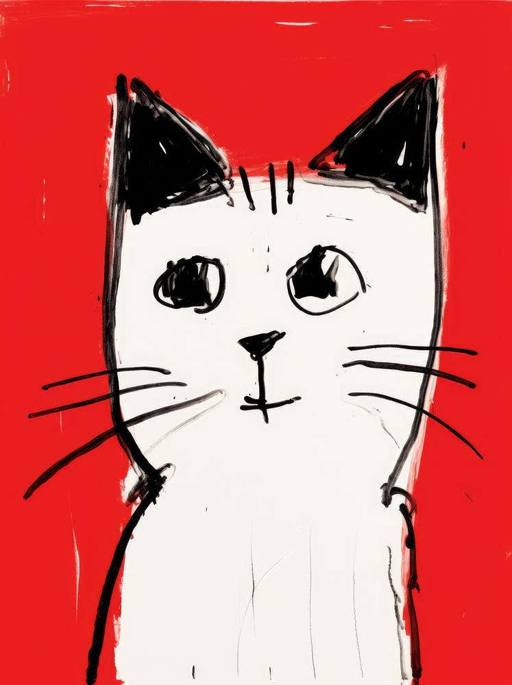 Cat On Red Background